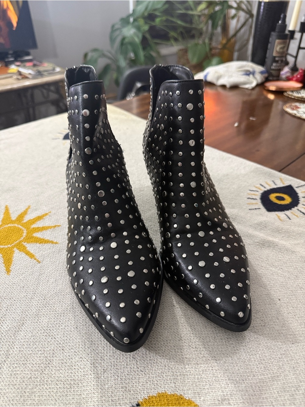 ShuShop Black Studded Pointed-Toe Ankle Booties